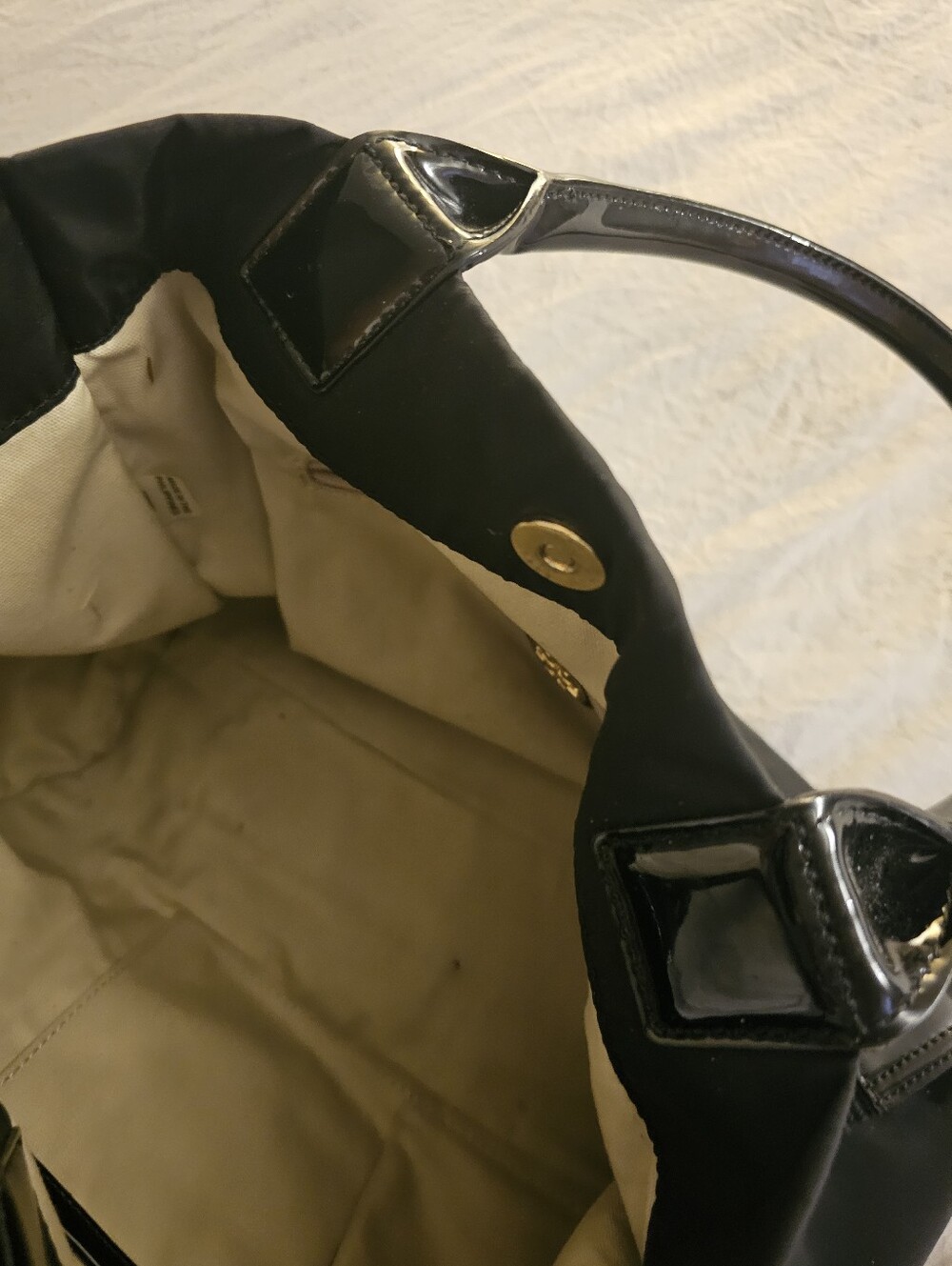 Tory Burch Black Nylon Tote with Patent Logo - Picture 5 of 5